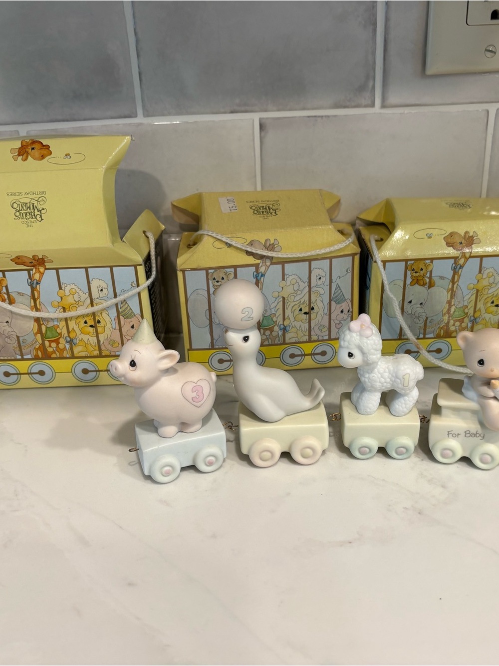 Precious Moments Pastel Animal Train Collectible Set - Yellow & Cream